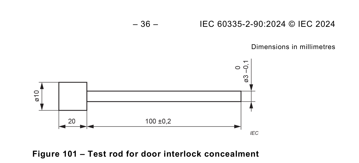 IEC 60335-2-90 Test Rod for Door Interlock Concealment with 100mm Probe Length 3mm Diameter and M6 Thread Connection