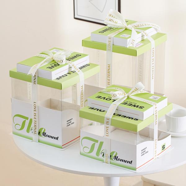 Clear Cake Box With Green Lid Transparent Birthday Packaging For Bakeries Desserts