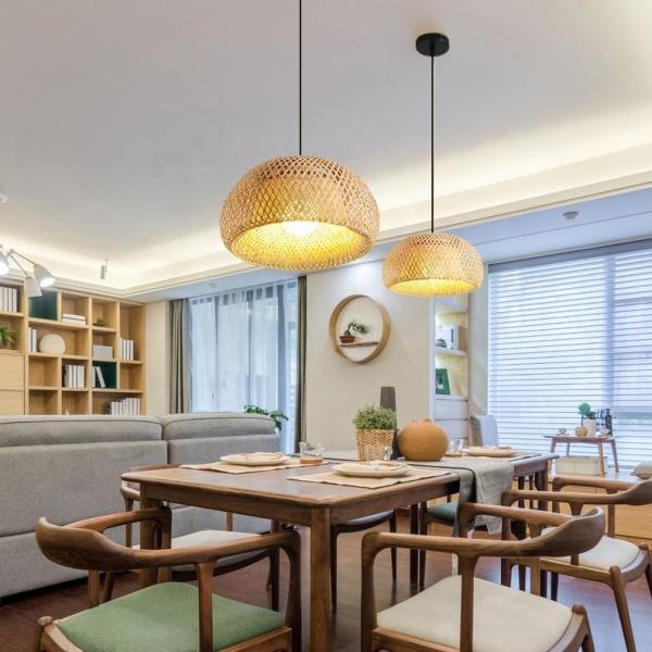 E27 Bamboo 60Hz Vintage Pendant Lamps For Restaurant