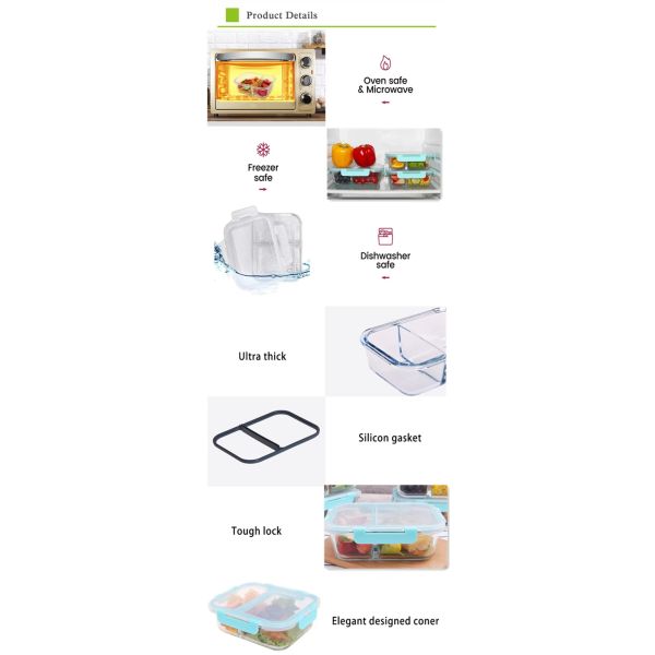 IKOO Divided Glass Food Container with Cool Lock PP Lid