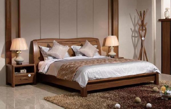 Solid Wood Home Room Furniture Ebony Wood Bed And Night Stand Simple Style