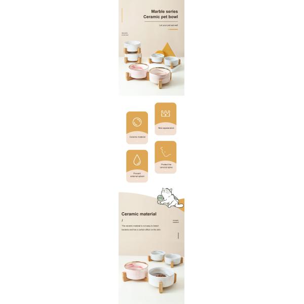 Eco Friendly Marble Ceramic Raised Dog Bowls With Wooden Stand