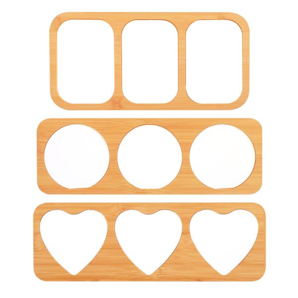 Sublimation Bamboo Photo Frame With 3 Photo Slots Blanks For Christmas Festival Home Office Gift Shop Decor