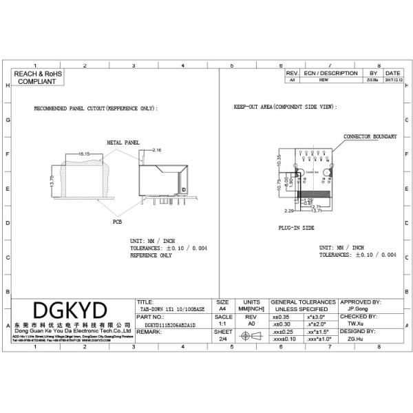 Градусов штепсельной вилки соединителя 100M DGKYD111B206AB2A1D RJ45 горизонтальные 90 прямой со светом и экраном