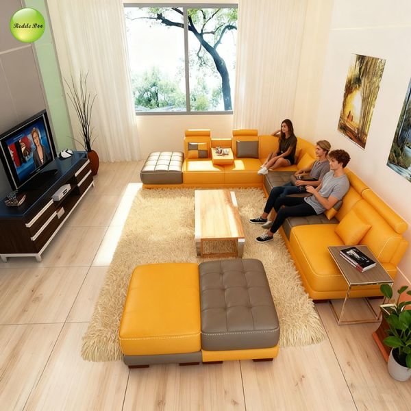 Luxury Leather Sectional: Tray - Integrated, Premium Build – Host - Focused Interiors Smart Choice
