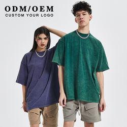                  250GSM Blank Shirts Unisex Wide Neck Short Sleeve Oversized Mens Vintage Acid Wash T Shirt             