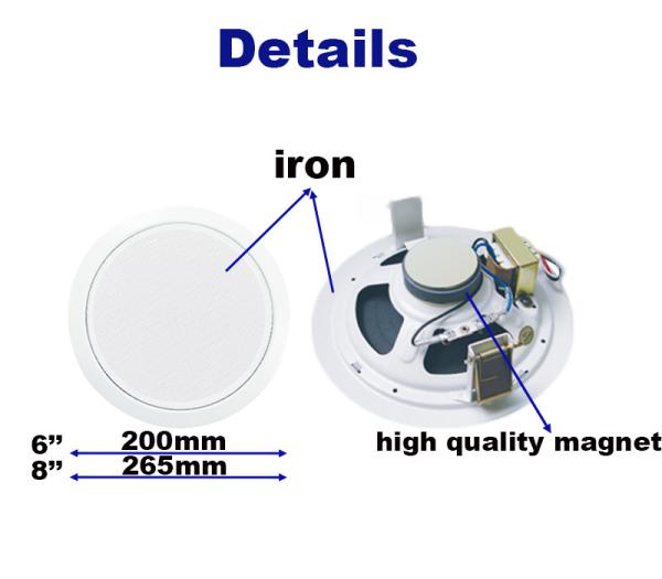 8 Inch Full Range Speaker 6W Good Sound OEM ODM Iron Material Ceiling Speaker for Offices Hotels