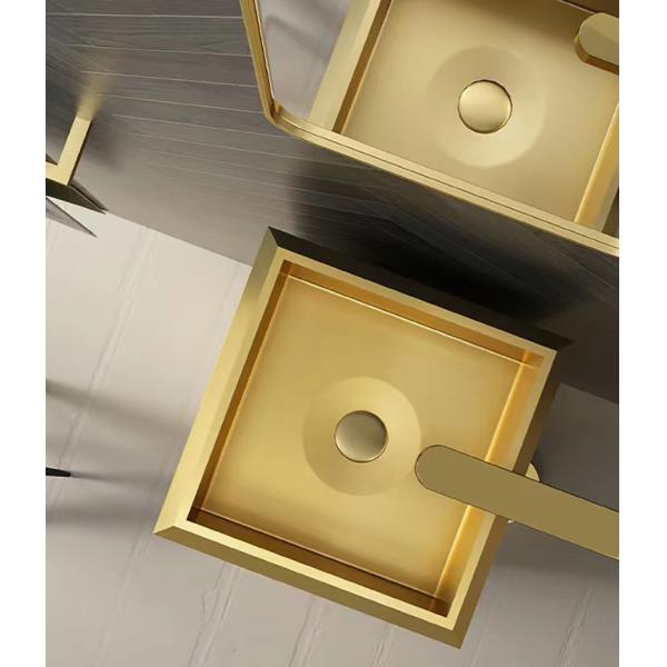 Square Stainless Steel Free Standing Washbasin Sink With PVD Nano Plating Brushed Finish