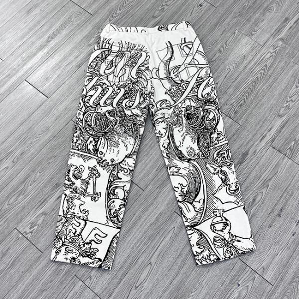 Pantalones deportivos holgados con estampado digital de alta gama para hombre de talla personalizada, con bragueta con botones, pantalones de chándal de pierna recta y holgados para streetwear