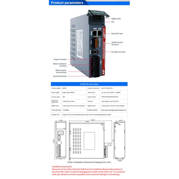 Lichuan AC Servo Motor Drivers Kit LC10E20E Series EtherCAT 3.2N.m 1000W 1KW AC220V 4.5A/5.8A/4.6A 2500/3000RPM IP65