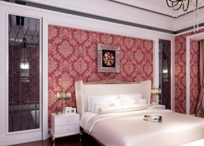 Waterproof Vinyl Wall Covering / Red Home Decorating Wallpaper For Promotion, 0.53*10m