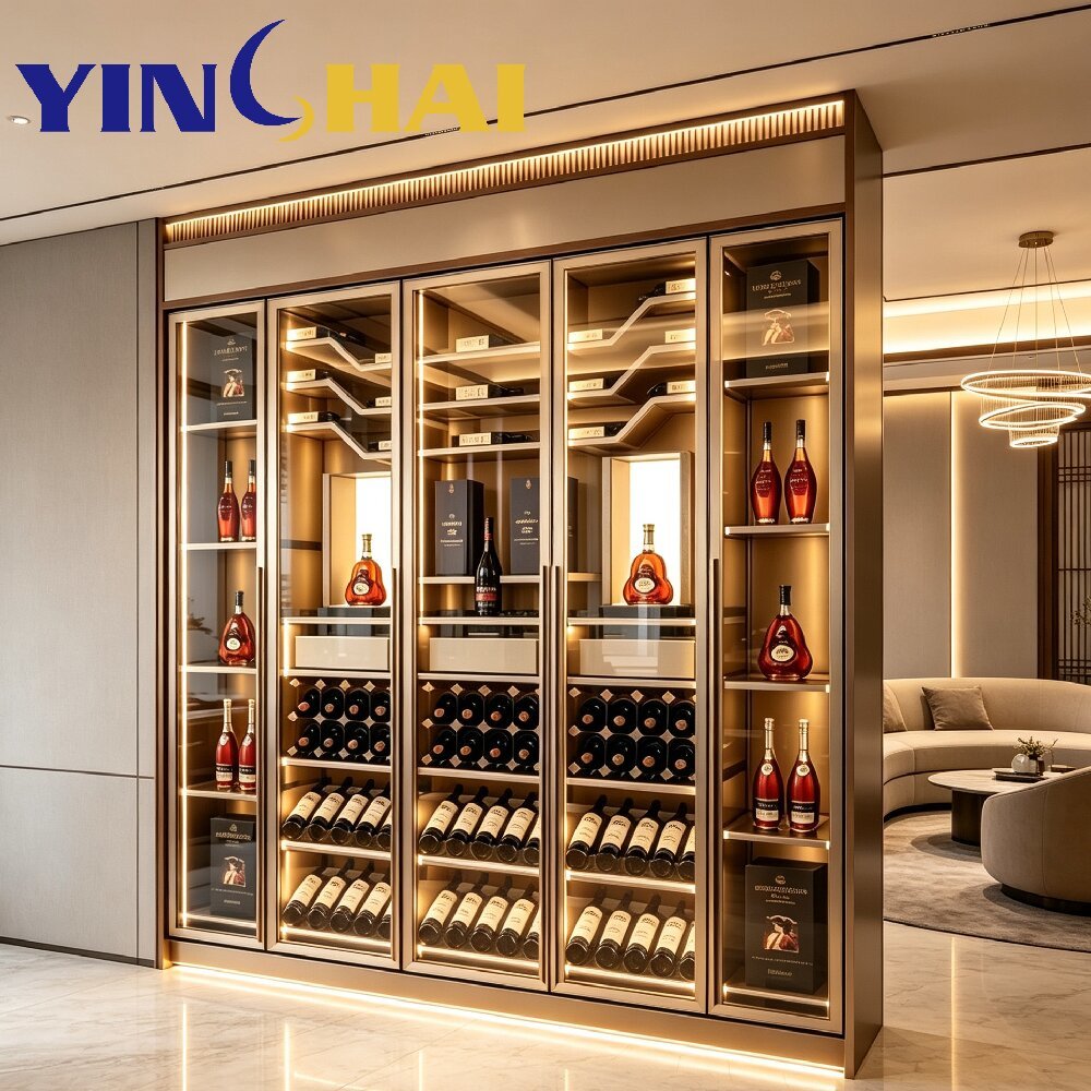 Custom Stainless Steel Constant Temperature Wine Cabinet With Mixed Storage Racks