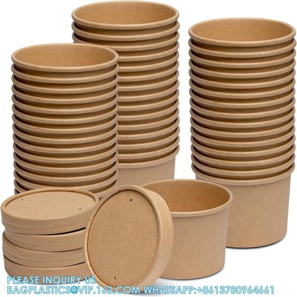 Wholesale OEM Custom Printing Design Logo 8oz-32oz Disposable Kraft Paper Soup Food Cup Bowls Food Packaging