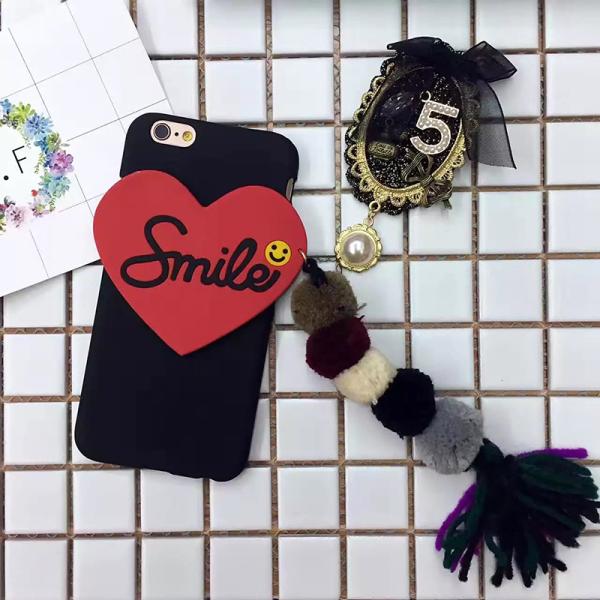 DIY Hard PC Smile Word Heart Pattern Small Hair Ball Tassel Back Cover Cell Phone Case For iPhone 7 6s Plus