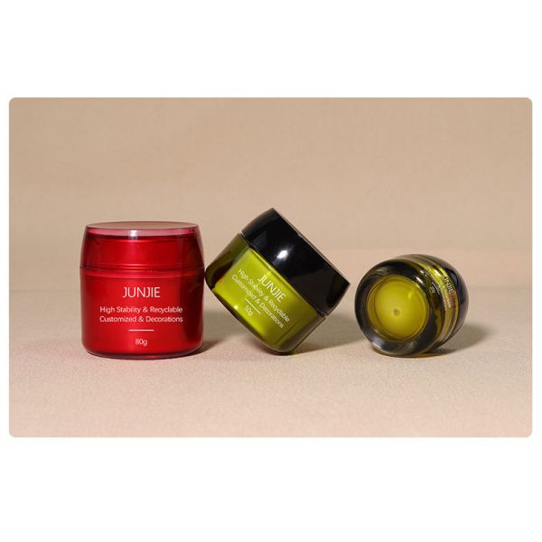 Pot cosmétique rond en acrylique rouge et vert pour soins de la peau du visage et du corps, vide, personnalisé de luxe, 80g, emballage de pot.