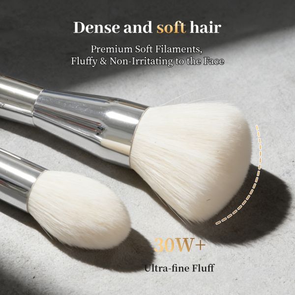 14-Piece Professional Bright Silver Electroplated Makeup Brush Set with High-Density Nylon Bristles