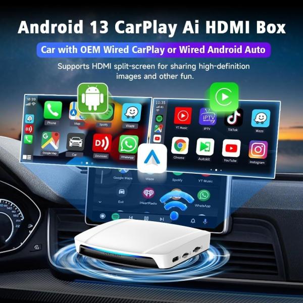 TBox UHD Multimedia Video Box Android 13 Wireless Adapter Carplay Ai Box HDMI SDM660 Processor 4Gb USB HD Video For Youtube Tiktok