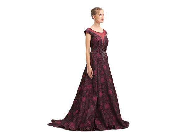 Custom Long Tapestry Fabric Muslim Party Gown Floor Length Purple Red