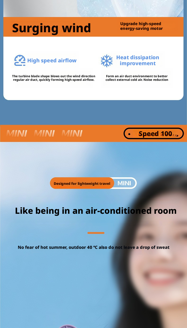 Customized 2000mAh Battery Mini Portable Fan With Brushless Motor For Personal Cooling