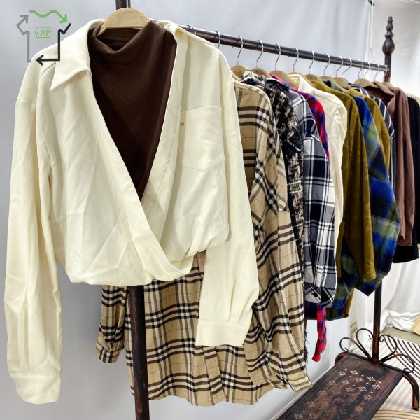 Used Vintage Casual Long Sleeve Plaid Shirt 95-100% Clean Winter Clothes Second Hand