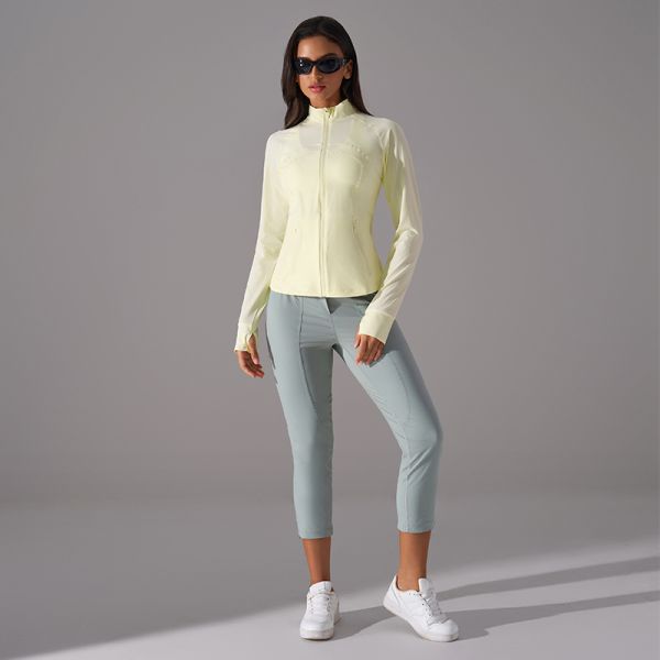 Full Zip Women Yoga Jacket Slim Fit Moisture Wicking Quick Dry Light Yellow