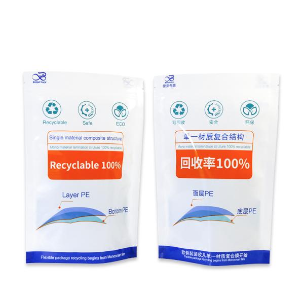 Eco Friendly Recycling Bags Plastic Durable Recyclable Stand Up Pouches Pe/pe Bag