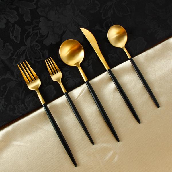 Kitchen Matte Gold Silverware Set With Black Handle