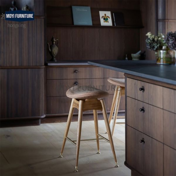 MOYI Produce Direct Sales Linen Backrest Ash Wood bar Stool High Chair Soft Bag Cushion Free bar Cafe Shop Hotel