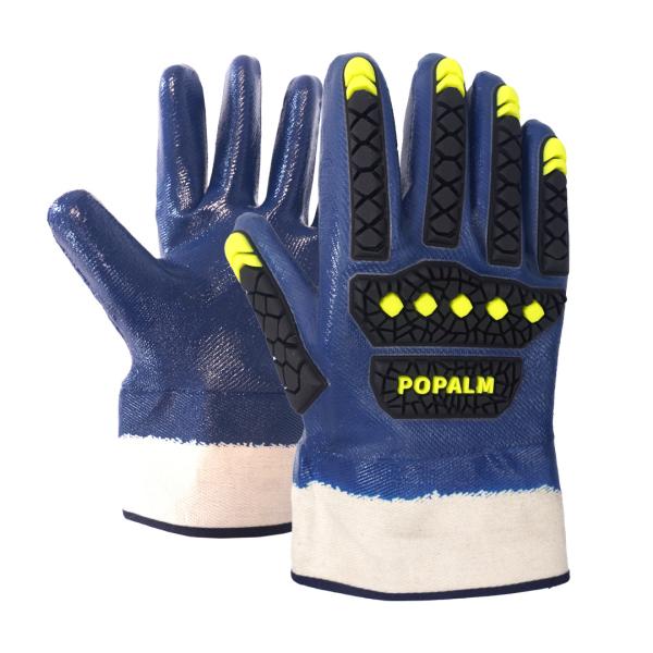 Industrial Chemical Resistant Work Gloves Impact Protection Blue Nitrile Gloves OEM ODM