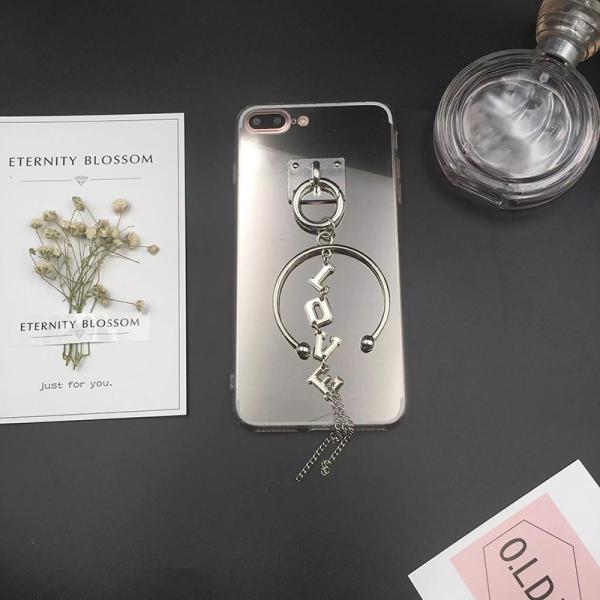 Gold Mirror Metal Buckle Love Word Pendant Strap Cell Phone Case For iPhone 7 6s Plus