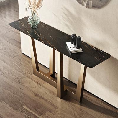 Mesas de console de mármore e aço inoxidável elegantes - estilo de entrada moderno