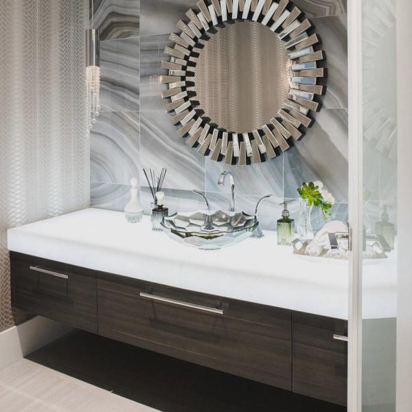 Melamine Bathroom Vanity Units Cabinet Modern Dark Grey Wood Texture