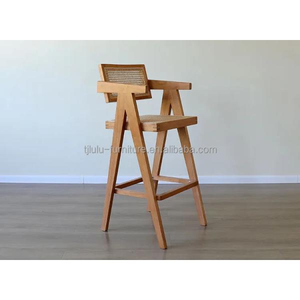 Solid Wood High Bar Stool Chair with Back Rest and Arms Natural/Walnut/Black