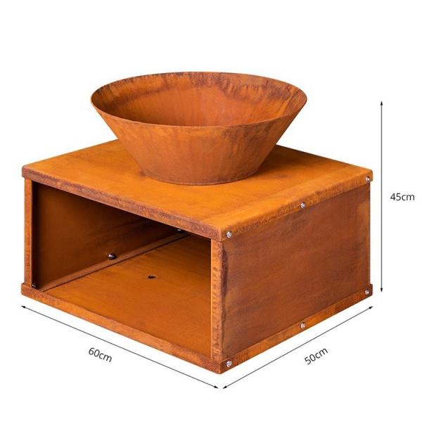 Jardim exterior Rusty Corten Steel Fire Bowl moderno com armazenamento do log