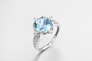 3.8g Sapphire Stone Silver Ring Band azul AAA CZ para mulheres