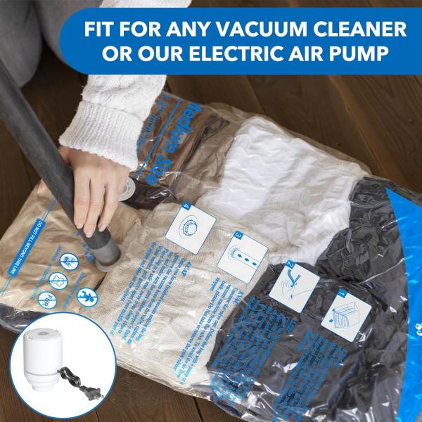 8 PACK VACUUM STORAGE BAGS WITH ELECTRIC AIR PUMP，2 JUMBO,2 LARGE,2 MIDIUM,2 SMALL BAGS