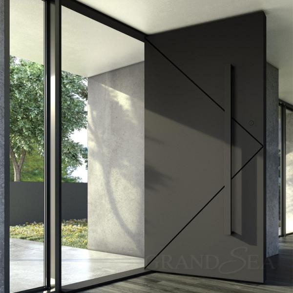 Malaysia  Style  Light Pattern Security Steel Matte Black Finish Bright Color  Pivot Door with Stainless Steel Handle
