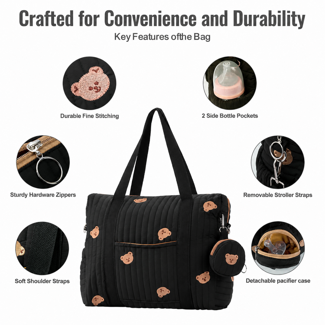 3-Piece Diaper Bag Tote Set with Changing Pad & Pacifier Case, Large Maternity Hospital Bag for Labor, Delivery, Travel & Baby Essentials