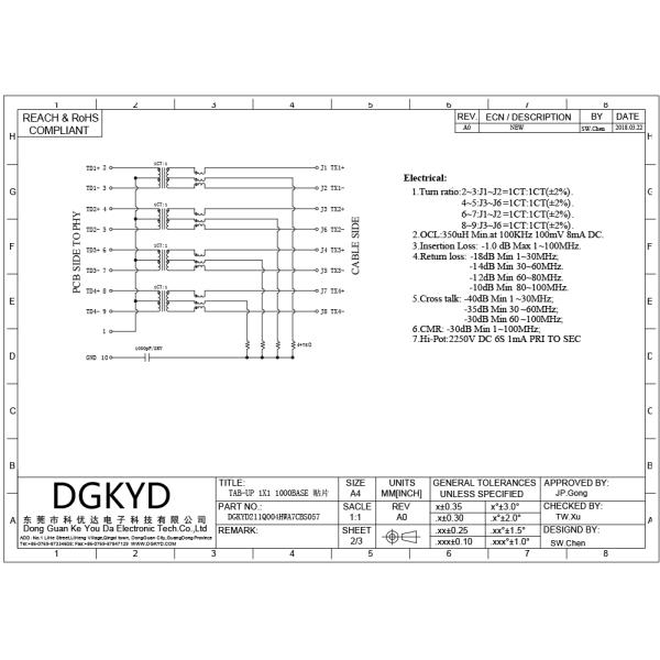 Gigabit Ethernet Modular Jack Singleport Without Led Sinking Plate Chip Integrated Transformer 14pin