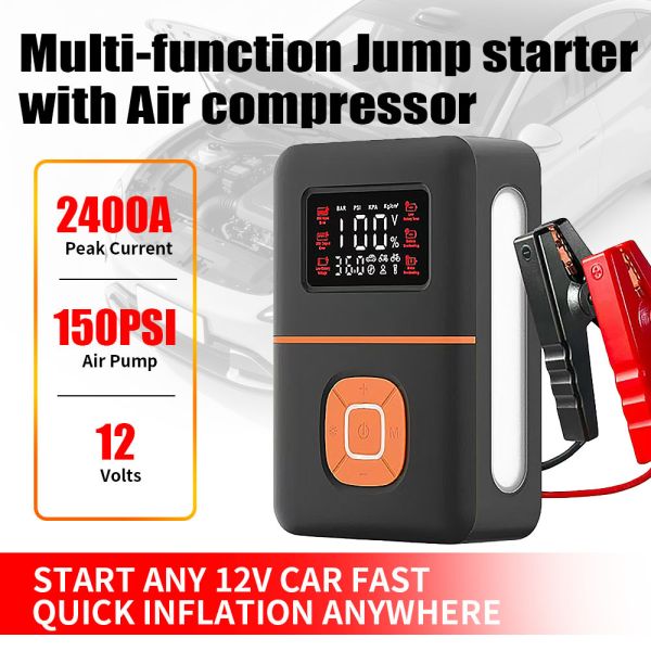Portable 2 In 1 Jump Starter Auto Emergency Power Supply With Air Compressor 8000mAh 12000mAh 16000mAh