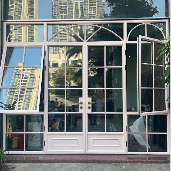 European Style French Design Arch Top Casement Window Retro Luxury Tempered Glass With Aluminum Framed For Church Windows