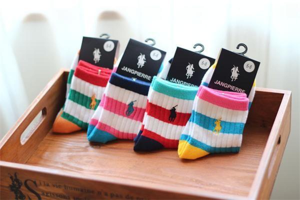Promotional colorful stripe design embroiderying logo OEM cotton dress socks for baby