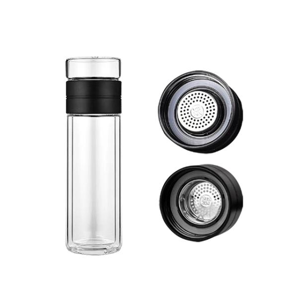 Double Wall Insulated Glass Water Bottle With Lids Fruit Infuser For Your Convenience