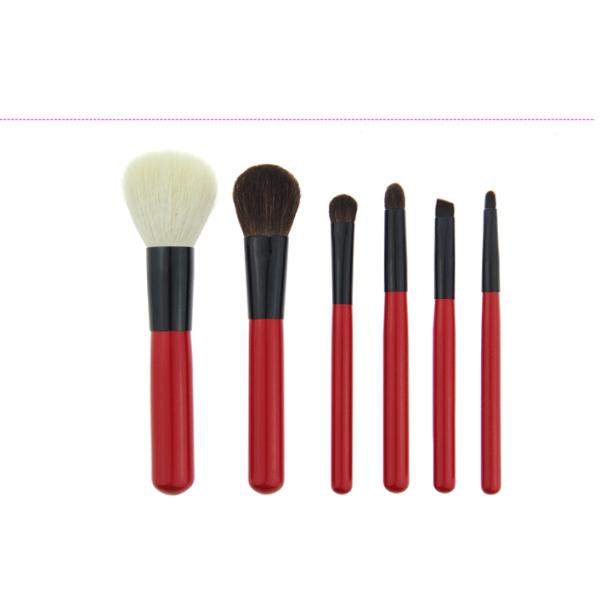 Mini Travel Makeup Brush Set With White Goat Hair And Red Handle