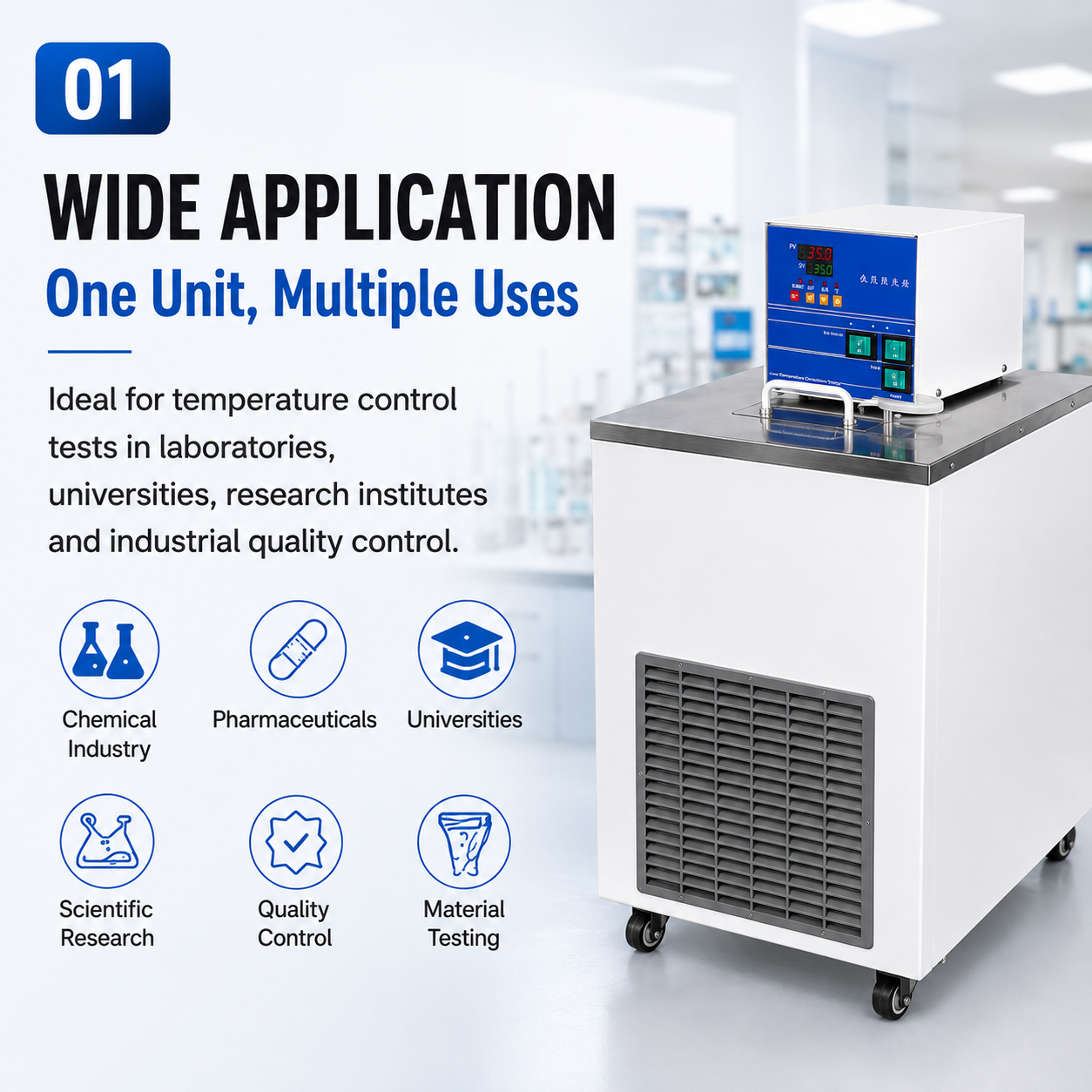 Heating Cooling Low Temp Water Bath Digital PID -5 to 99.9℃ Overheat Alarm for University Research Petroleum Chemical Equipment