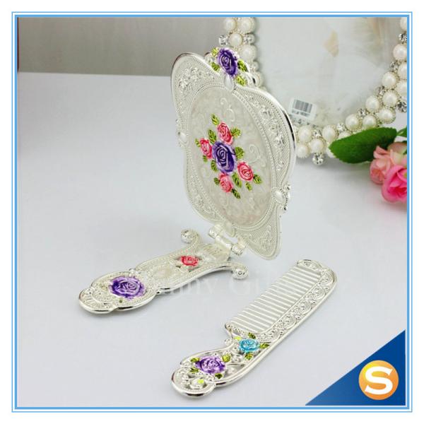 Rose Design Metal Materials Vanity Girl Hollywood Cosmetic Makeup Table Mirror With Handle Wedding Gifts