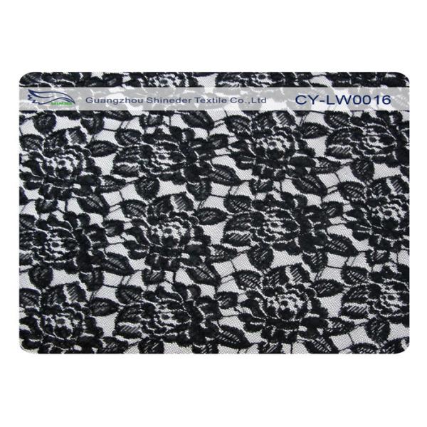 Black Flower Cotton Nylon Lace Fabric , 65% Nylon + 35% Cotton CY-LW0016