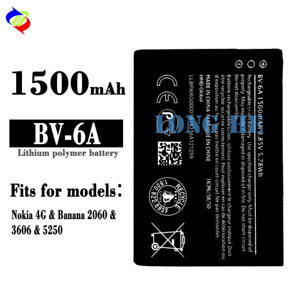 BV-6A 1500mAh Bateria preta para Nokia Banana 2060 3060 5250 C5-03 8110 4G Telefones Móveis