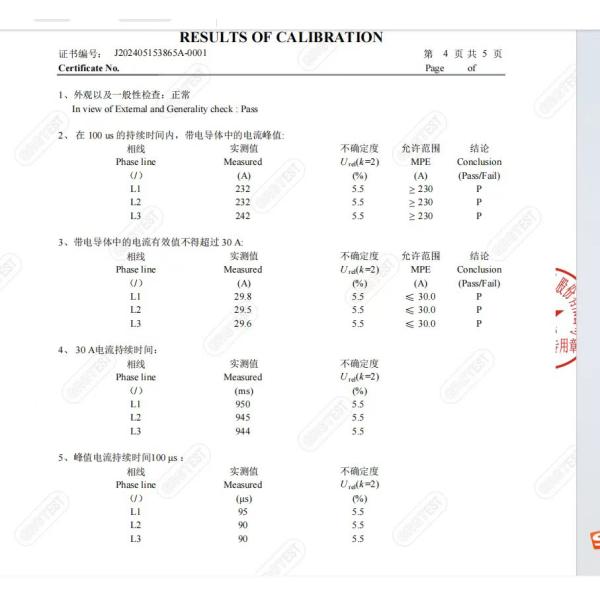 IEC 61439-7 Проверка входящего тока 230A Пиковый ток 100 μS Время импульса