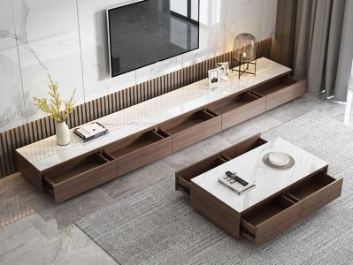Gelaimei Walnut Laminate TV Cabinet Granite Top ISO 18001 ISO 14001 Approved